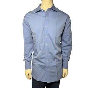Brooks Brothers Dress Shirt Mens 18-35 Blue Excellent Non-Iron Regent Fit 1818